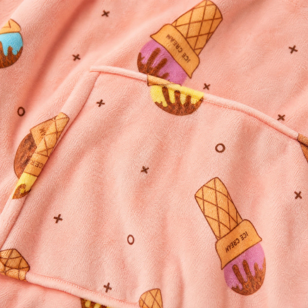 Oversized Blanket Hoodie with Ice Cream Print in Coral - Détail matière