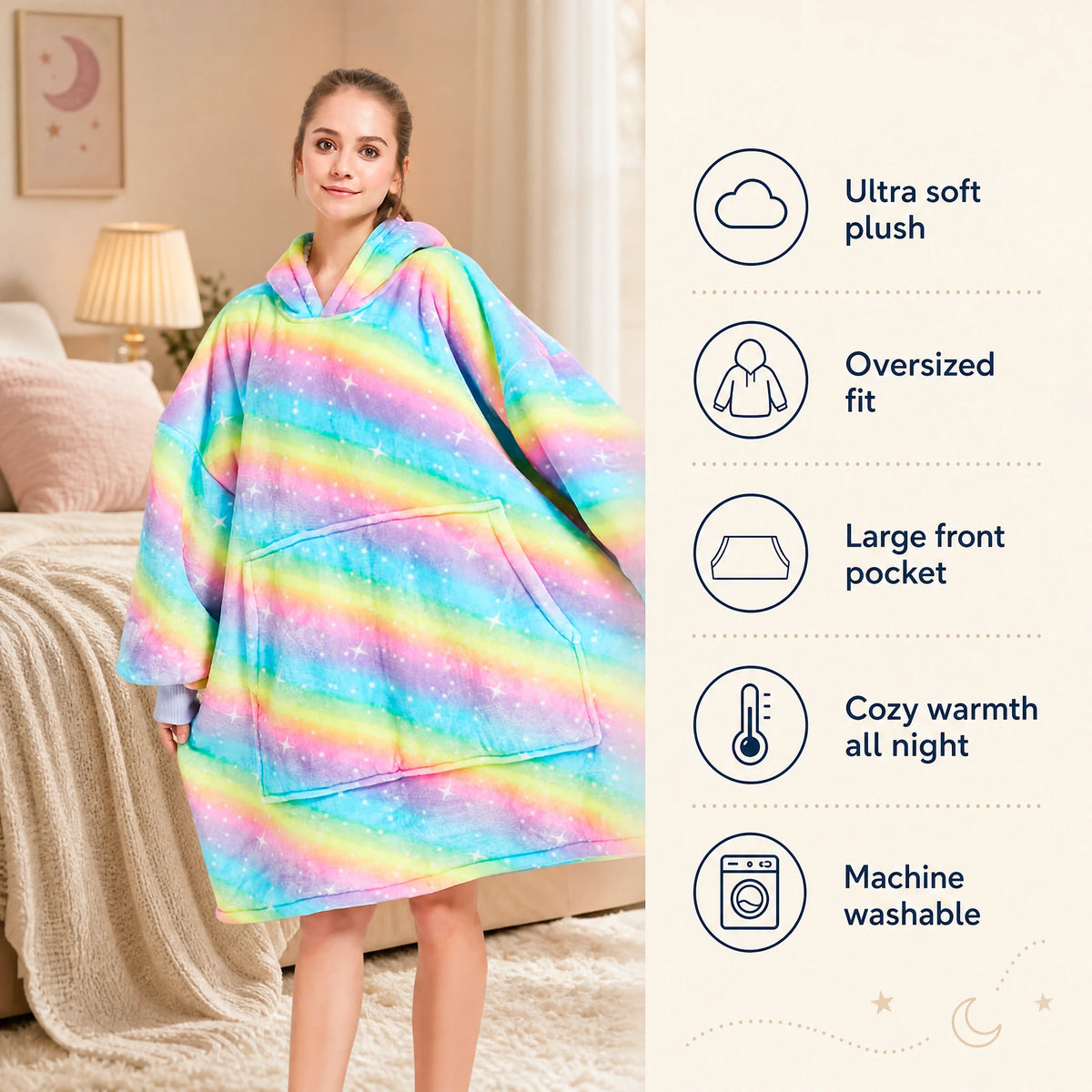 Oversized Blanket Hoodie with Rainbow Galaxy Print - Bénéfices produit