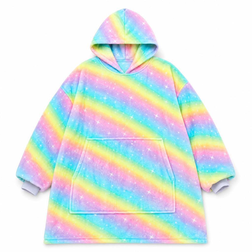 Oversized Blanket Hoodie with Rainbow Galaxy Print - Fond blanc