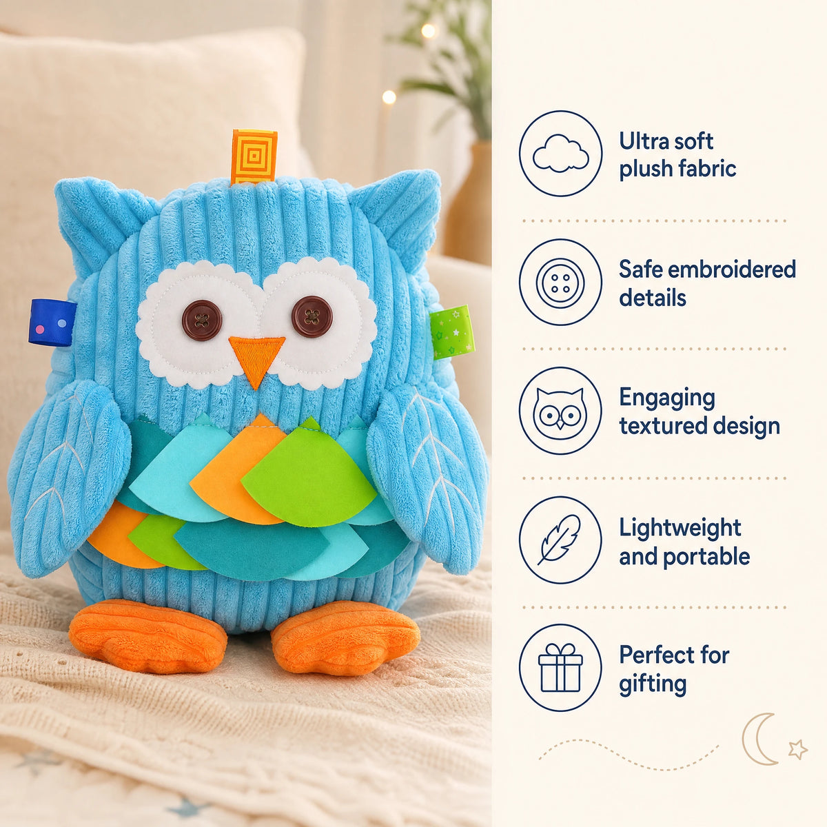 Owl Plush Backpack with Textured Corduroy Fabric - Bénéfices produit