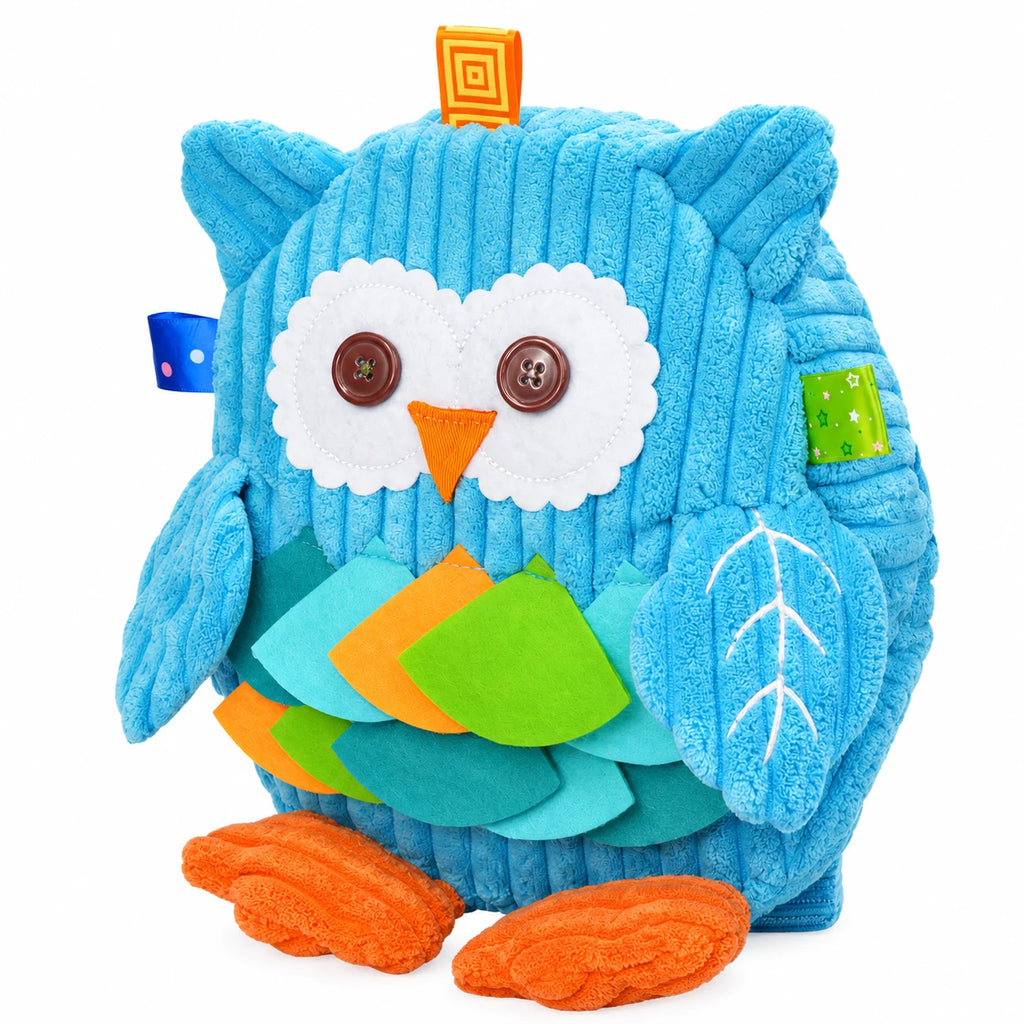 Owl Plush Backpack with Textured Corduroy Fabric - Blue
