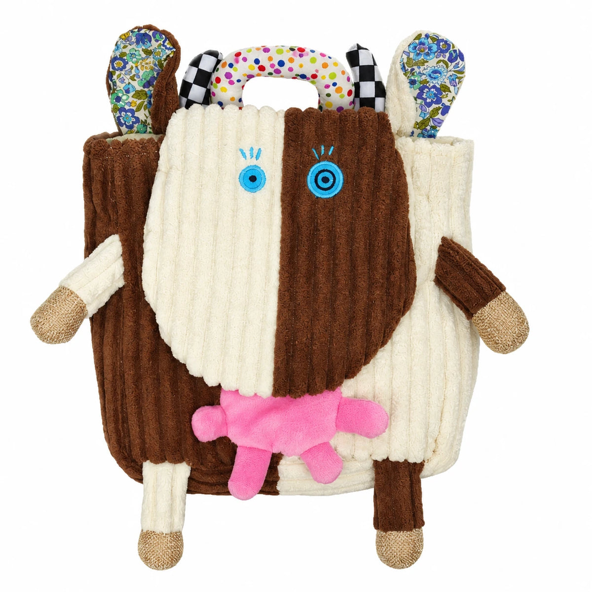 Owl Plush Backpack with Textured Corduroy Fabric - Brown