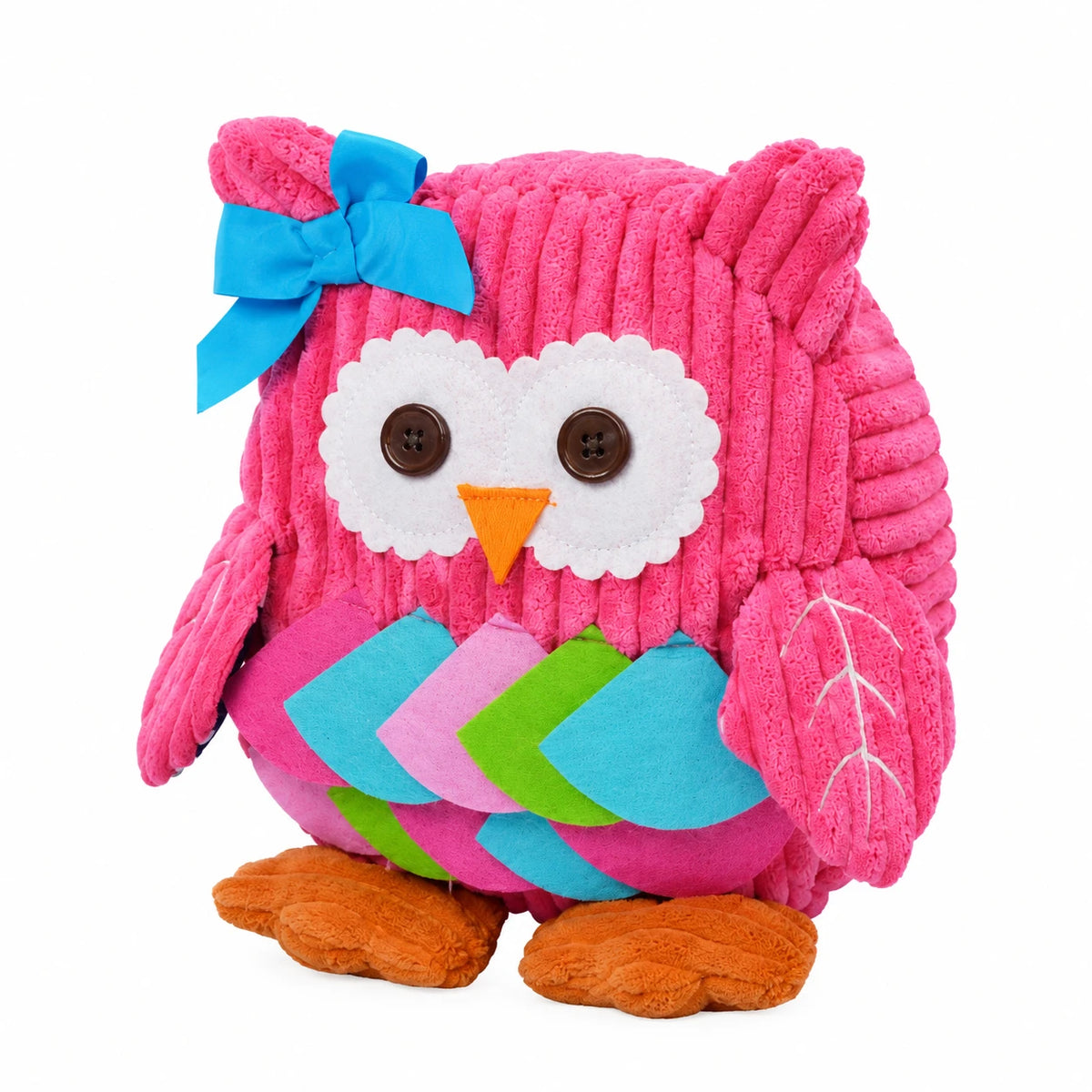 Owl Plush Backpack with Textured Corduroy Fabric - Pink