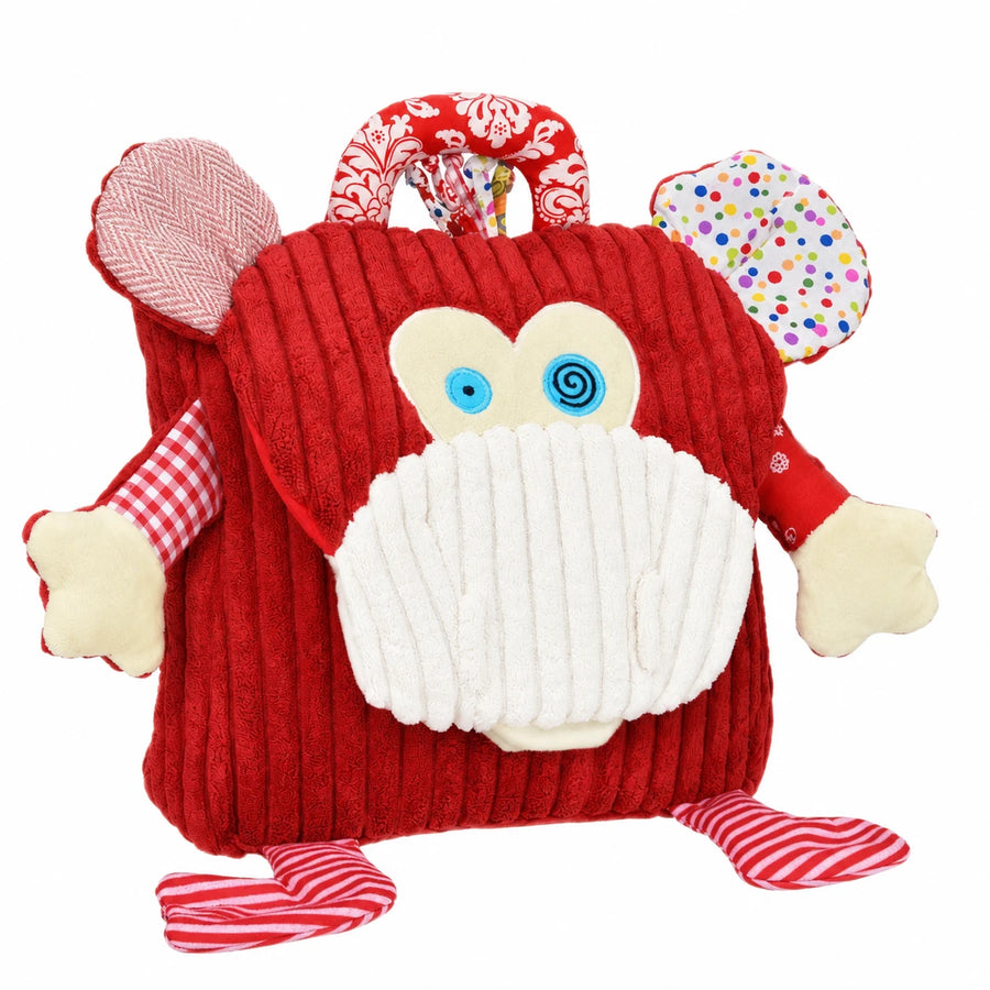 Owl Plush Backpack with Textured Corduroy Fabric - Red