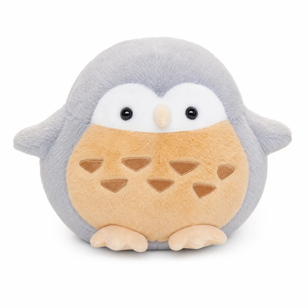 Owl Plush Round Chubby Design with Embroidered Details - Fond blanc