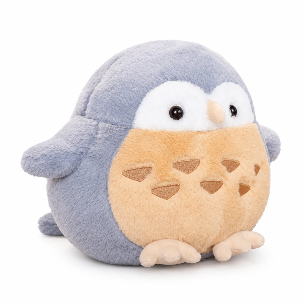 Owl Plush Round Chubby Design with Embroidered Details - Grey / 14in / 35cm · Grey / 18in / 45cm