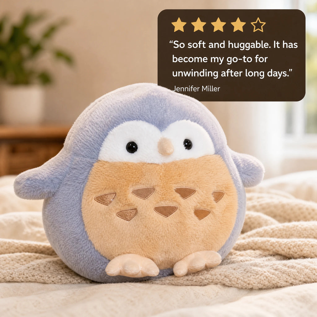 Owl Plush Round Chubby Design with Embroidered Details - Image témoignage