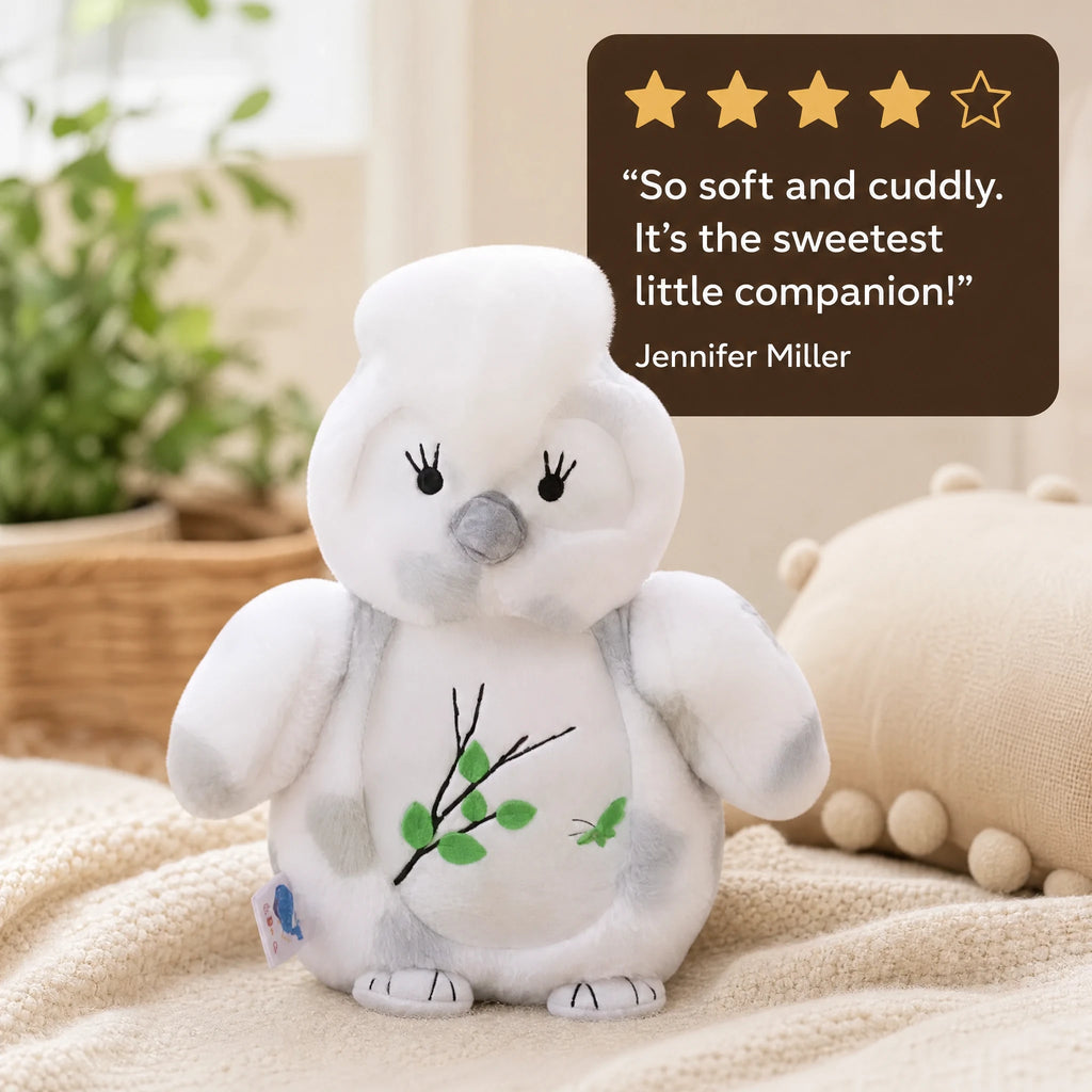 Owl Plush with Embroidered Branch Design - Image témoignage