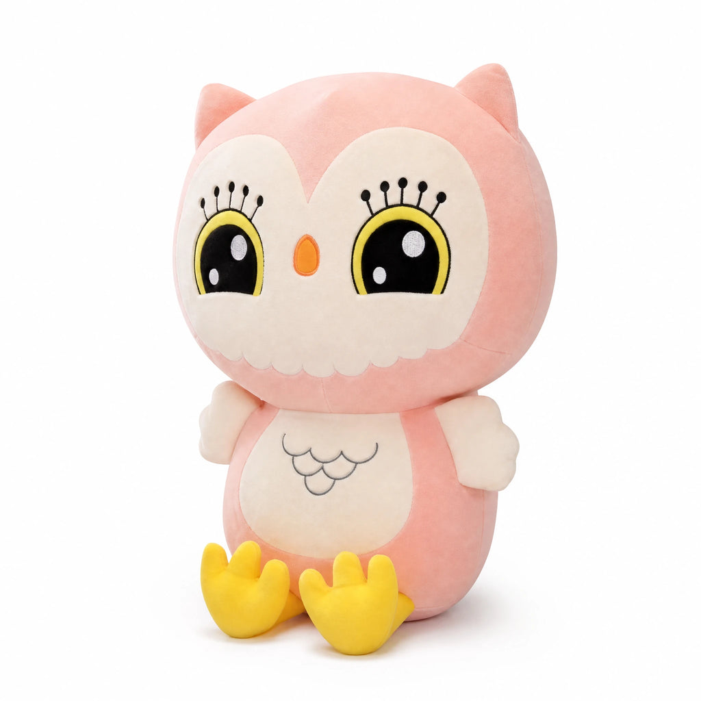 Owl Plush with Kawaii Design in Soft Pink - Fond blanc, autre angle