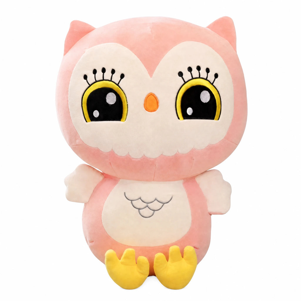 Owl Plush with Kawaii Design in Soft Pink - Fond blanc