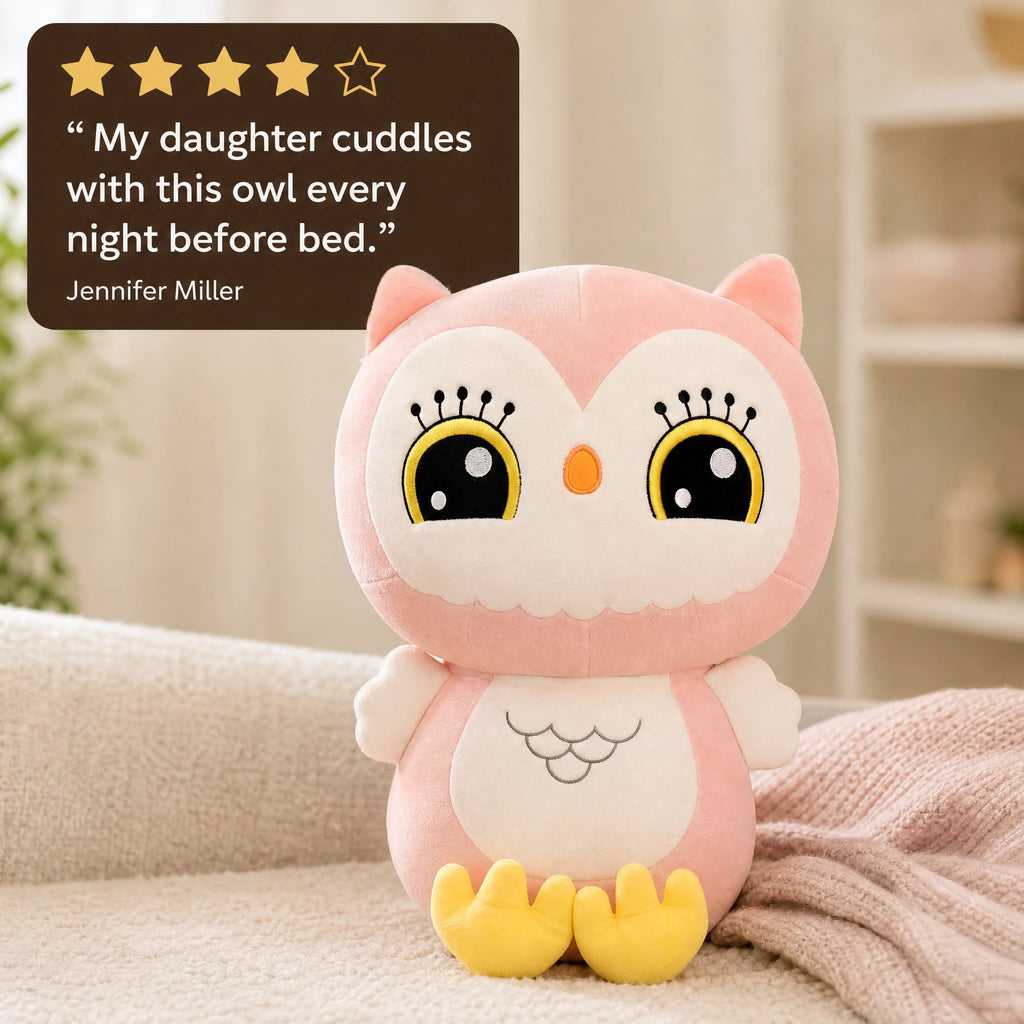 Owl Plush with Kawaii Design in Soft Pink - Image témoignage