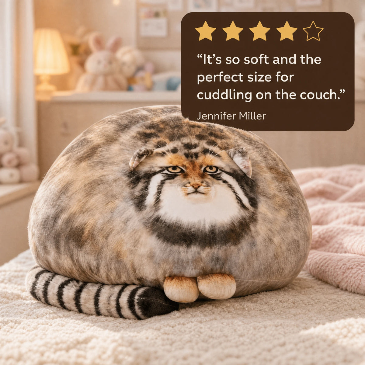 Pallas Cat Plush, Chubby Round Wildcat Design - Image témoignage