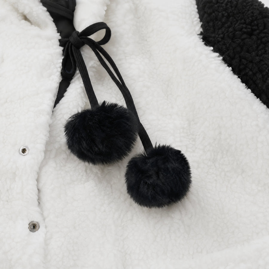 Panda Hoodie Jacket with Fluffy Ears and Color Block - Détail matière