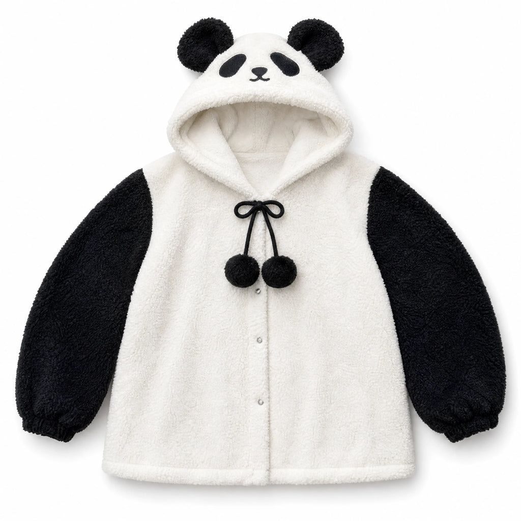 Panda Hoodie Jacket with Fluffy Ears and Color Block - Fond blanc