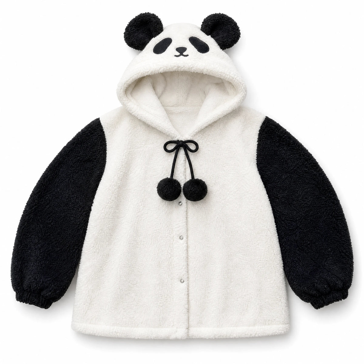 Panda Hoodie Jacket with Fluffy Ears and Color Block - Fond blanc