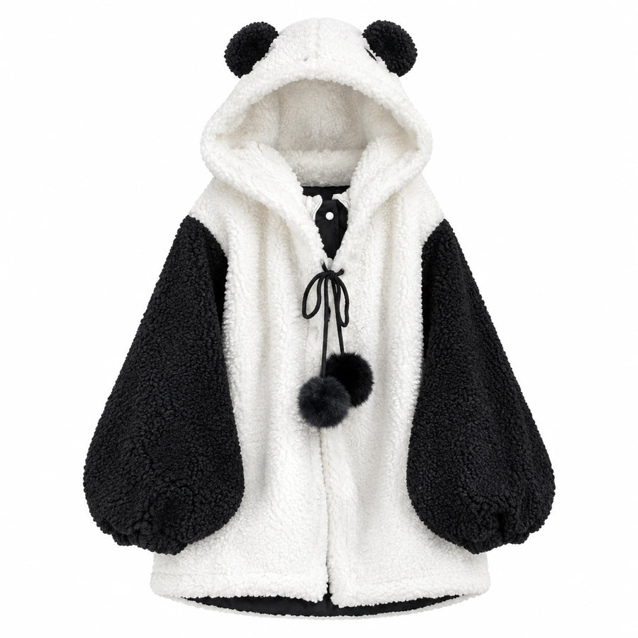 Panda Hoodie Jacket with Fluffy Ears and Color Block - M · L · XL · XXL