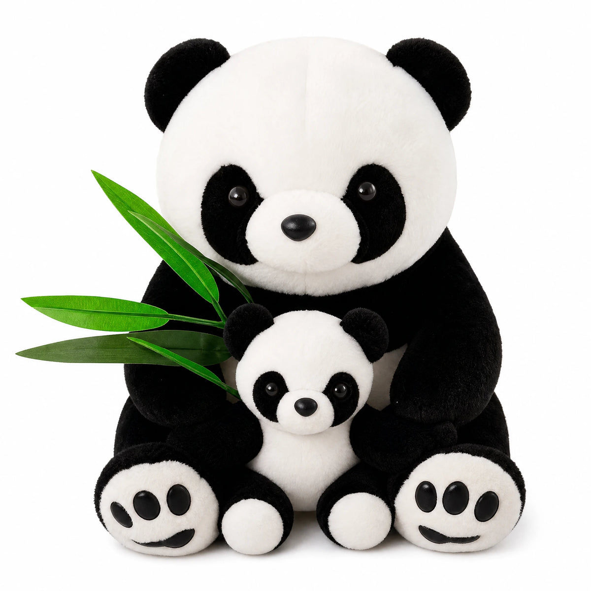 Panda Plush Toy with Baby, Soft Bamboo Mother and Cub - Fond blanc
