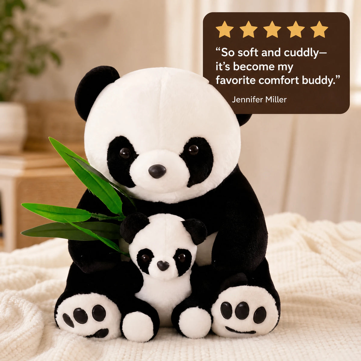 Panda Plush Toy with Baby, Soft Bamboo Mother and Cub - Image témoignage