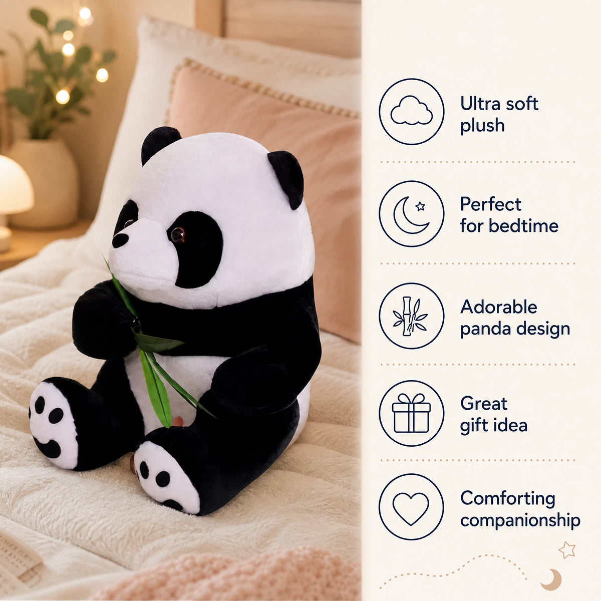 Panda Plush with Bamboo Leaves and Sitting Pose - Bénéfices produit