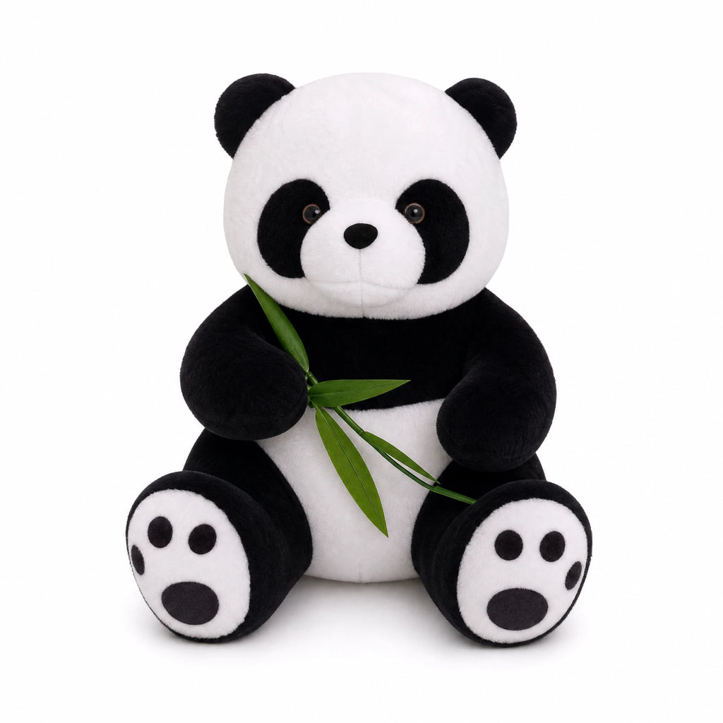 Panda Plush with Bamboo Leaves and Sitting Pose - Fond blanc