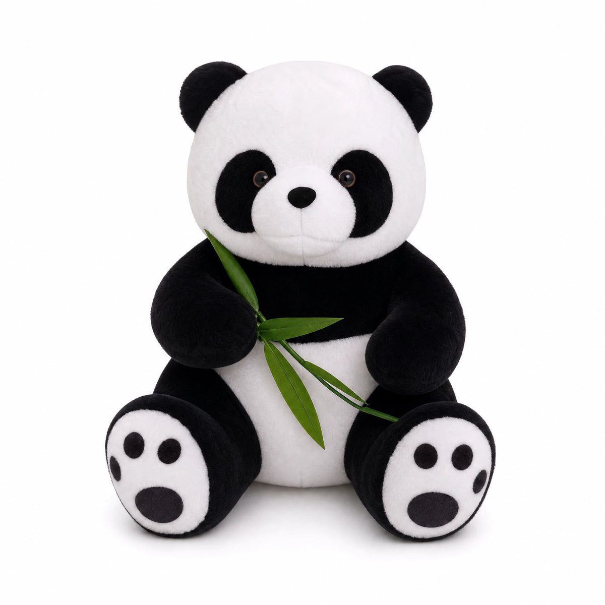 Panda Plush with Bamboo Leaves and Sitting Pose - Fond blanc