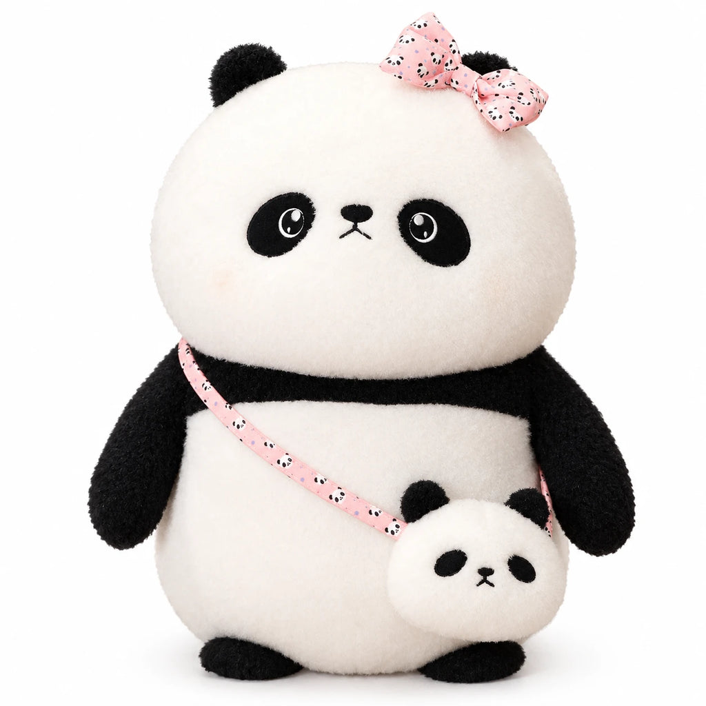 Panda Plush with Pink Bow and Baby Panda Bag - 8in / 20cm … (5 tailles)