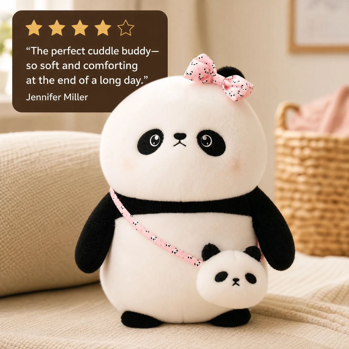 Panda Plush with Pink Bow and Baby Panda Bag - Image témoignage