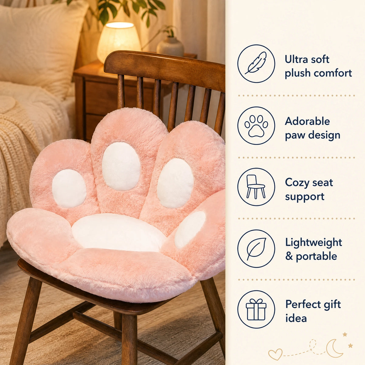 Paw Seat Cushion with Plush Pastel Design - Bénéfices produit