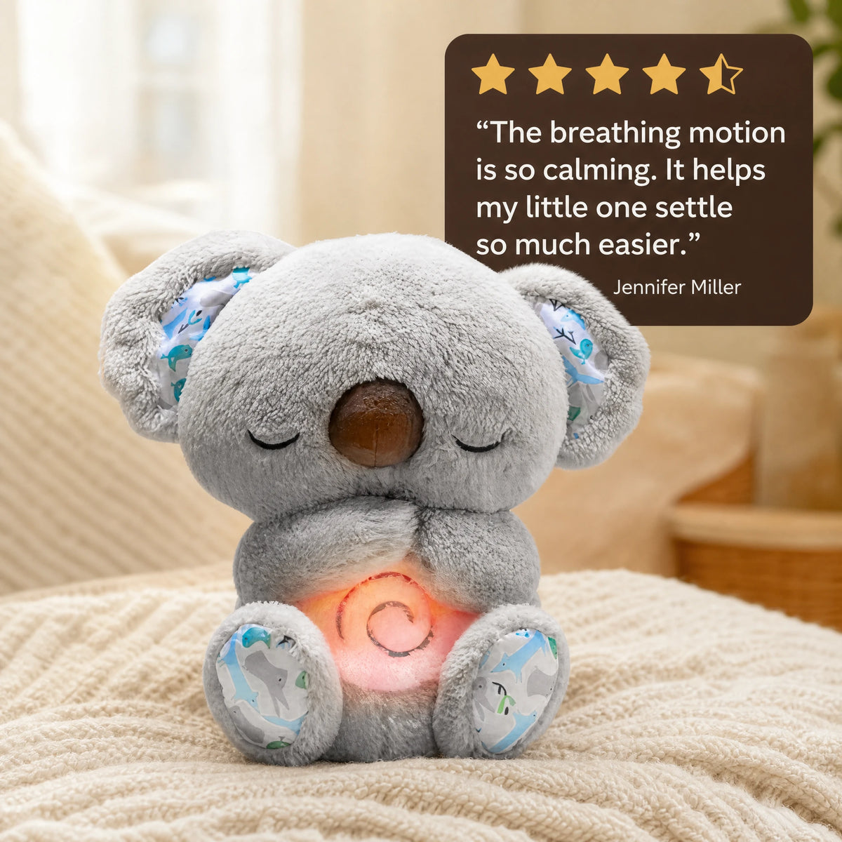 Peluche koala qui respire avec berceuse apaisante - Image témoignage