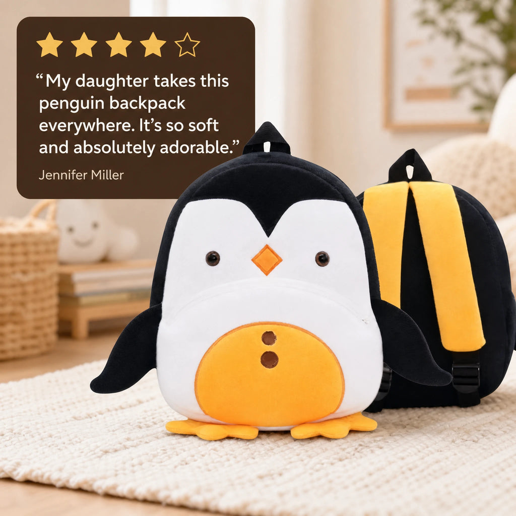 Penguin Backpack Plush with 3D Design for Toddlers - Image témoignage