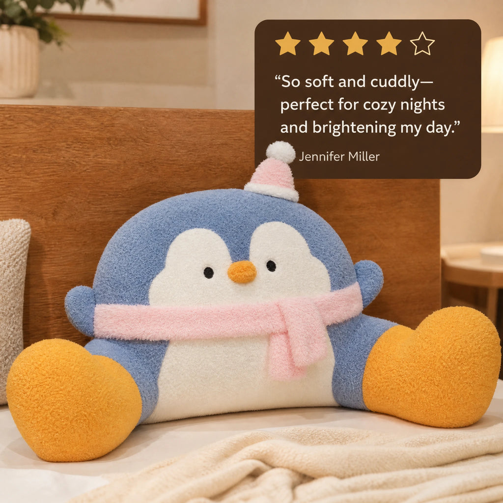 Penguin Backrest Cushion with Arms and Plush Design - Image témoignage