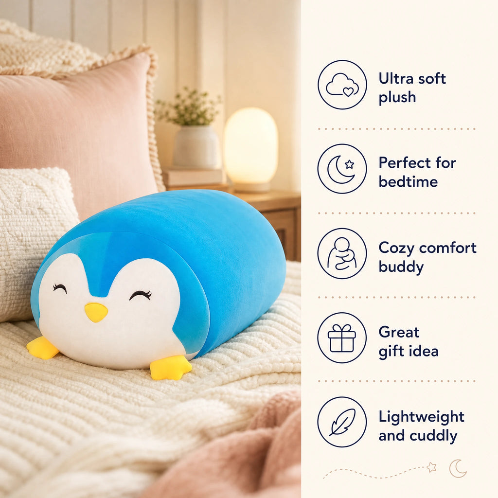 Penguin Plush Pillow with Soft Blue and White Design - Bénéfices produit