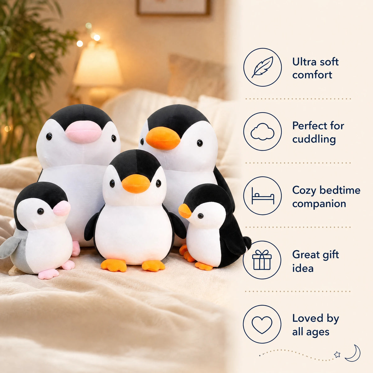 Penguin Plush Toy Collection in Multiple Sizes - Bénéfices produit