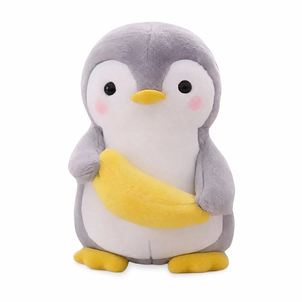 Penguin Plush Toy with Banana – Soft Huggable Friend - Fond blanc