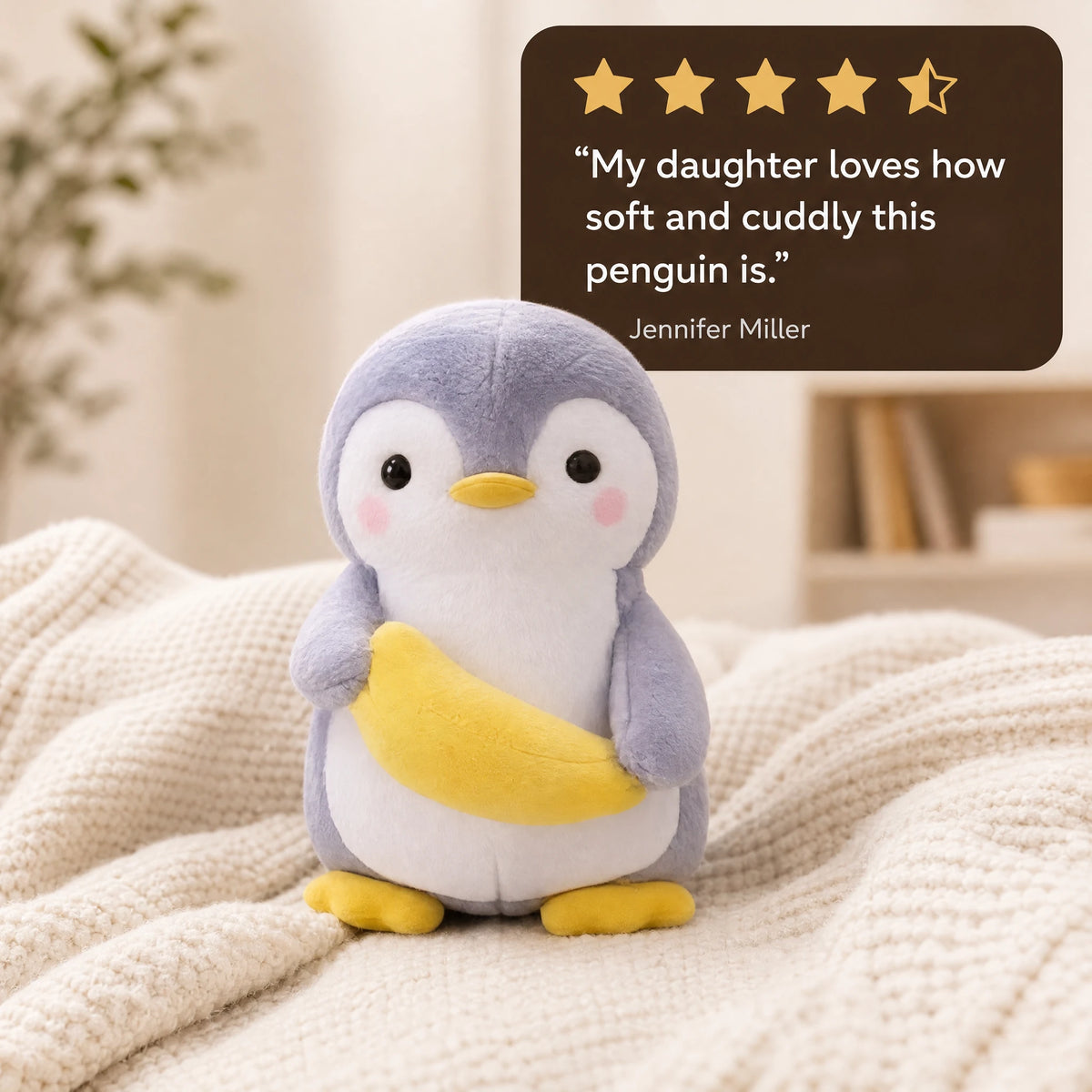 Penguin Plush Toy with Banana – Soft Huggable Friend - Image témoignage