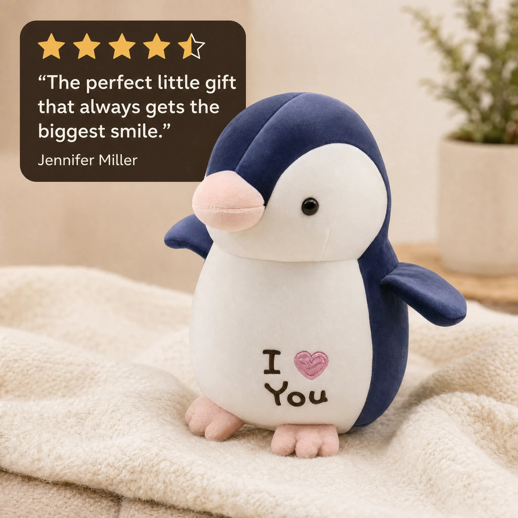 Penguin Plush Toy with I Love You Message - Image témoignage