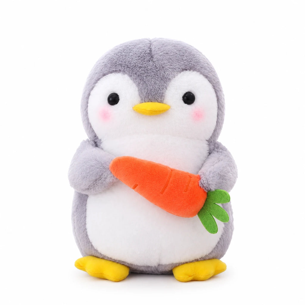 Penguin Plush with Fruit Accessories and Soft Gray Fabric - 10in / 25cm / Carrot · 18in / 45cm / Carrot