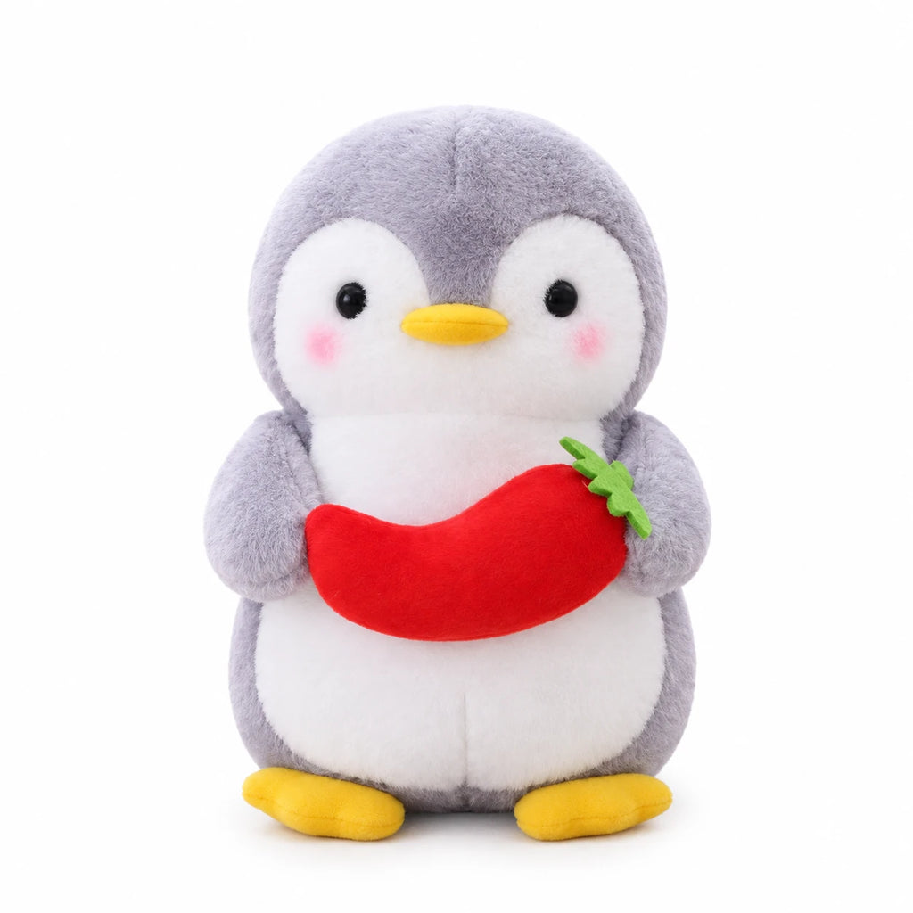Penguin Plush with Fruit Accessories and Soft Gray Fabric - 10in / 25cm / Chili · 18in / 45cm / Chili