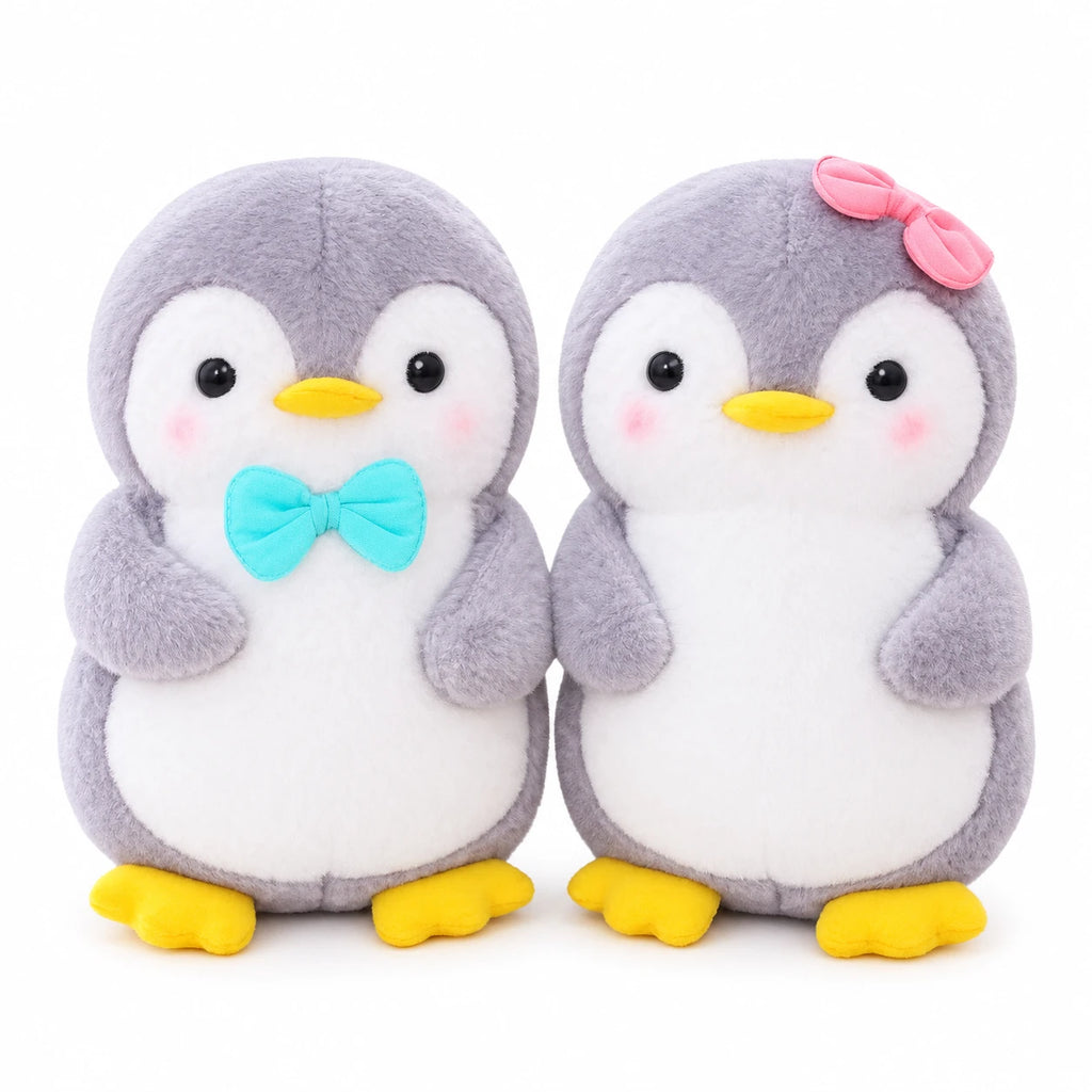 Penguin Plush with Fruit Accessories and Soft Gray Fabric - 10in / 25cm / Couple · 18in / 45cm / Couple