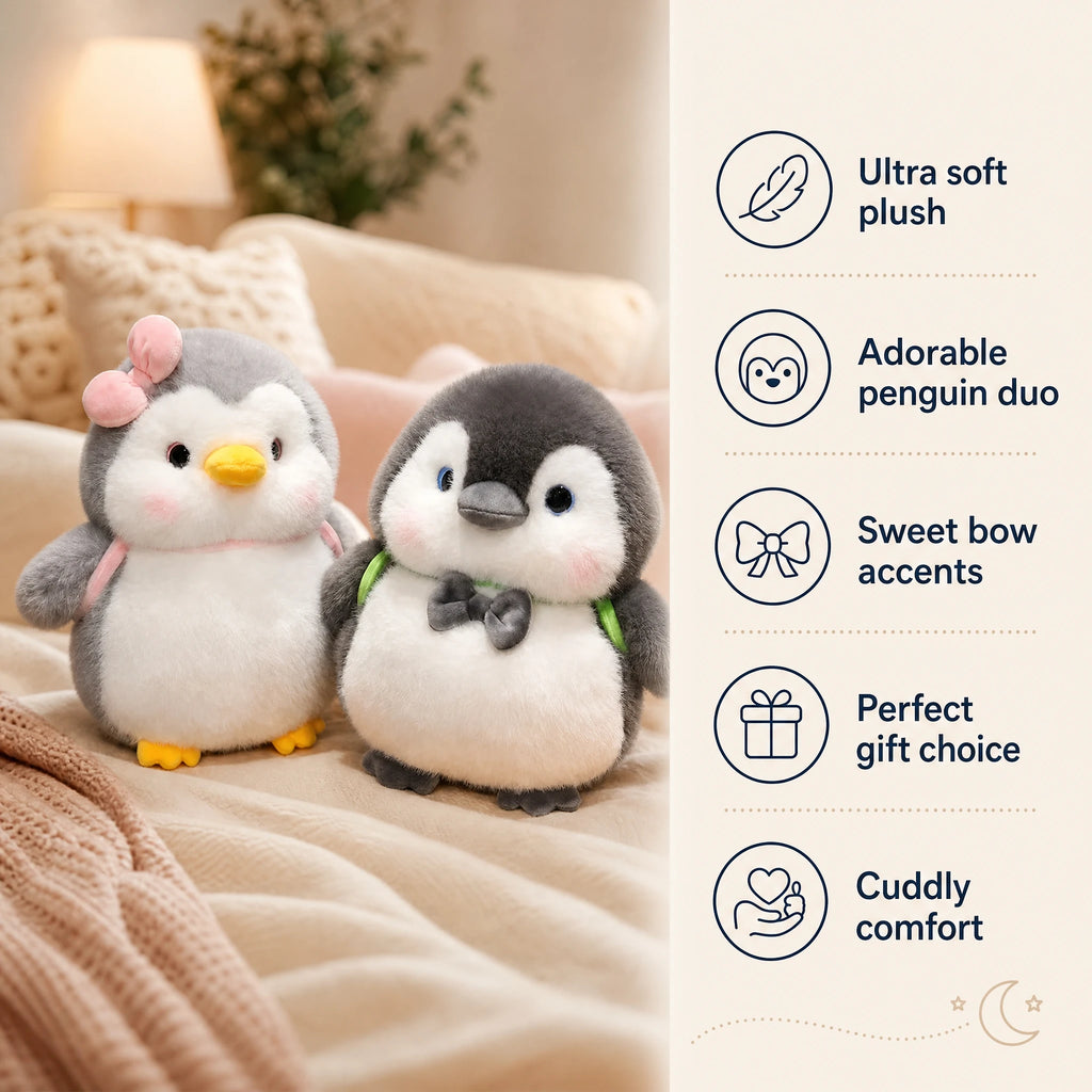 Penguin Plush with Pink Bow and Gray Backpack - Bénéfices produit