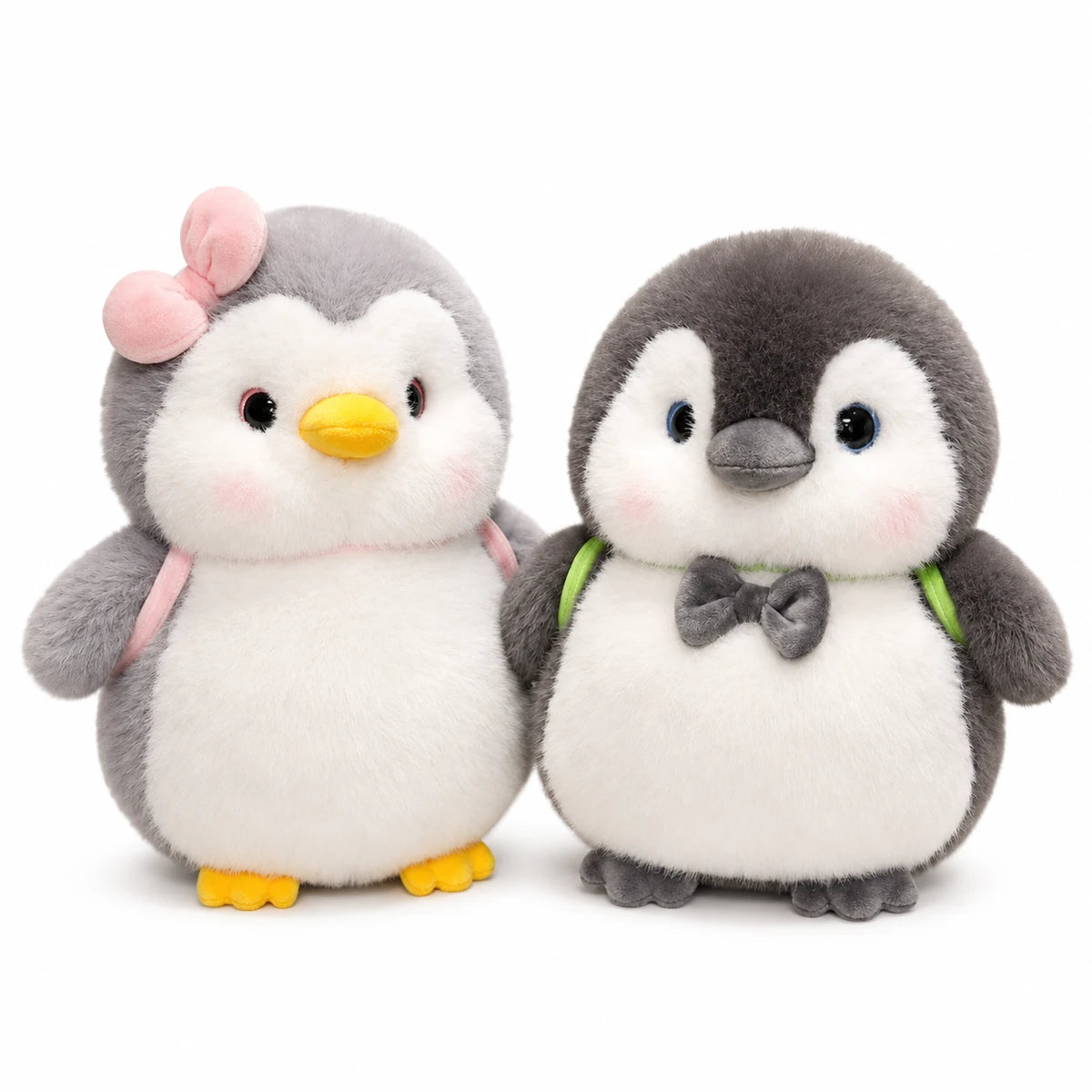 Penguin Plush with Pink Bow and Gray Backpack - Couple / 10in / 25cm · Couple / 13in / 32cm