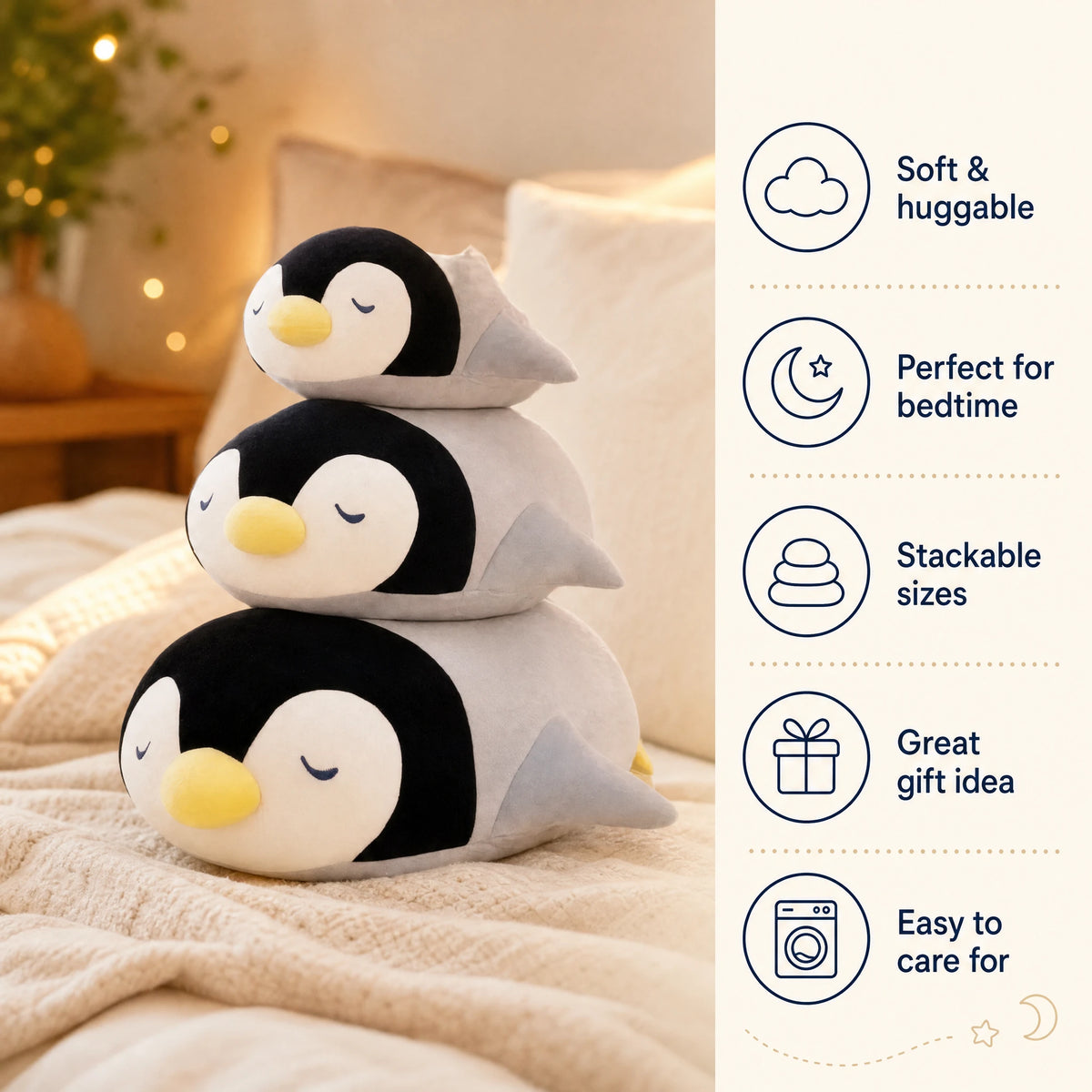 Penguin Plush with Sleeping Eyes and Soft Wings - Bénéfices produit