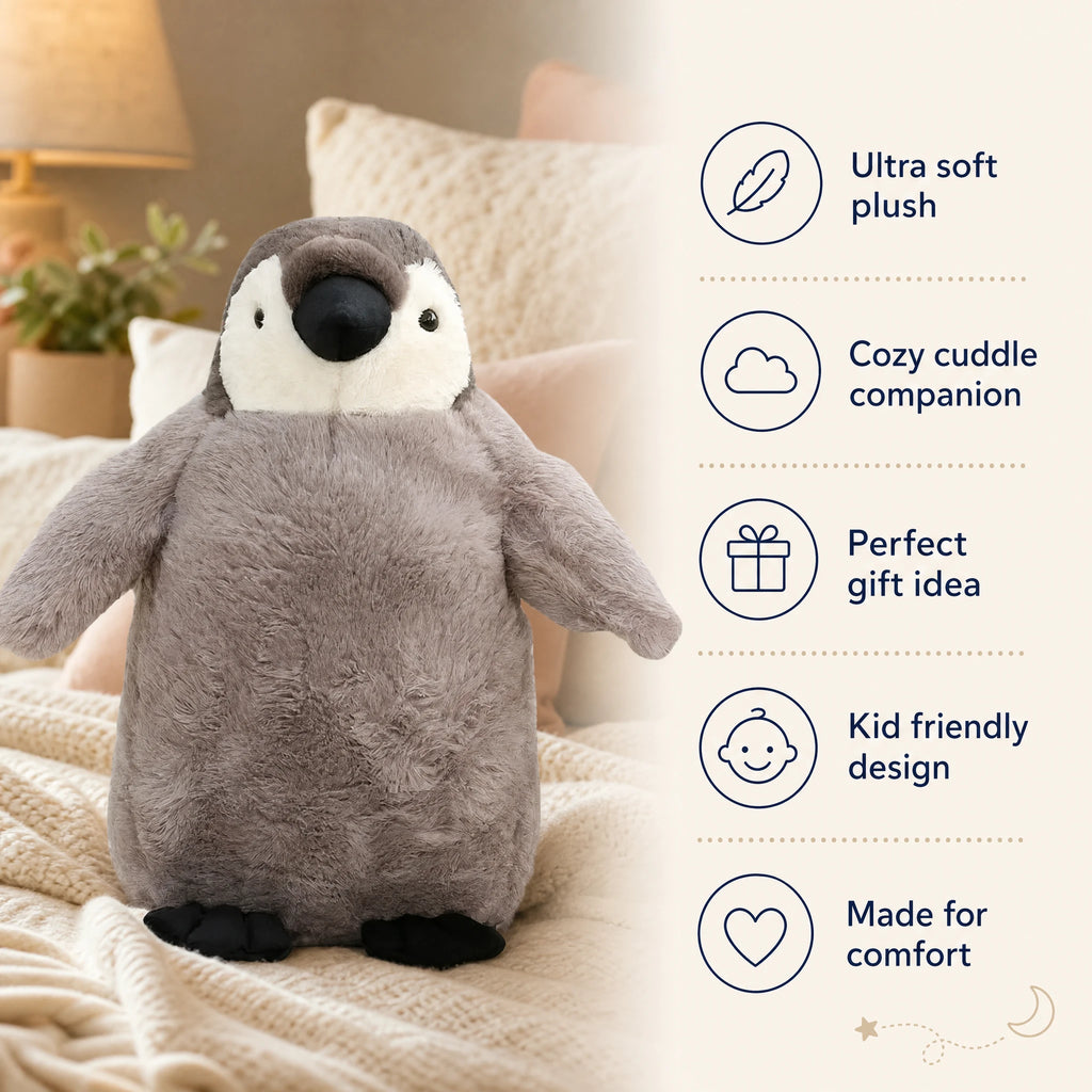 Penguin Plush with Soft Gray Coat and Black Beak - Bénéfices produit
