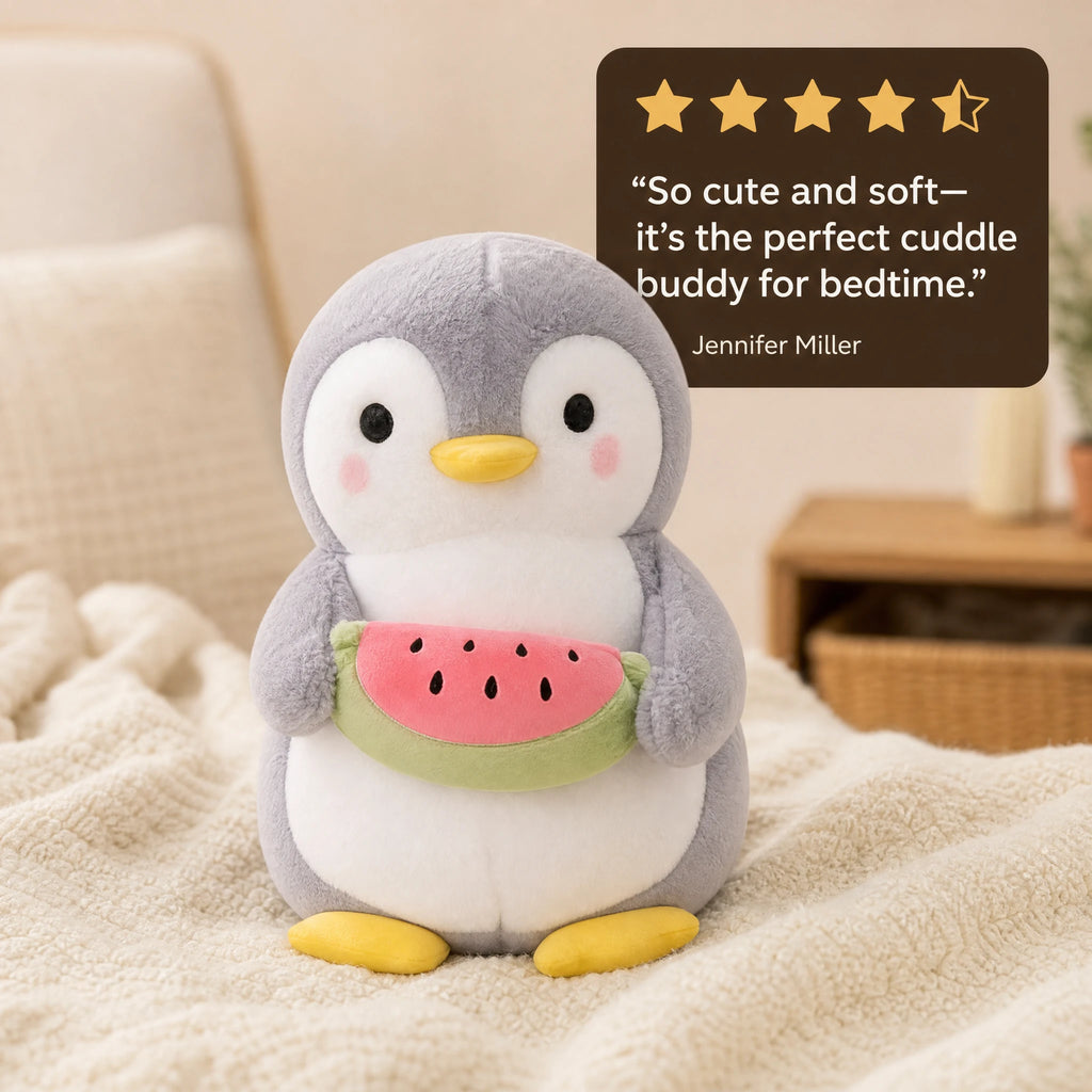 Penguin Plush with Watermelon and Rosy Cheeks - Image témoignage