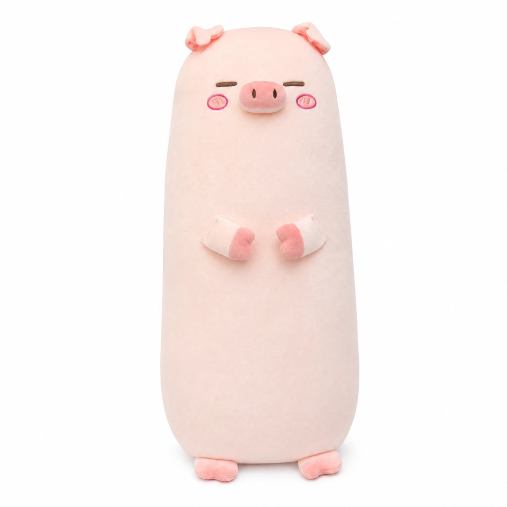 Pig Body Pillow with Long Plush Design and Kawaii Face - Fond blanc