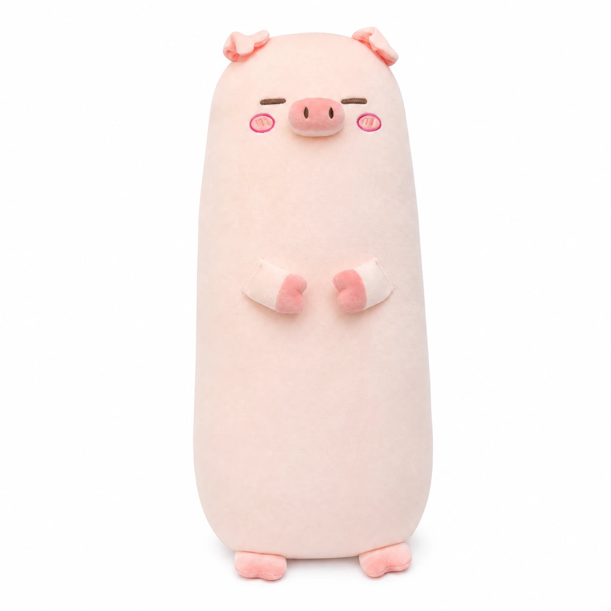 Pig Body Pillow with Long Plush Design and Kawaii Face - Fond blanc