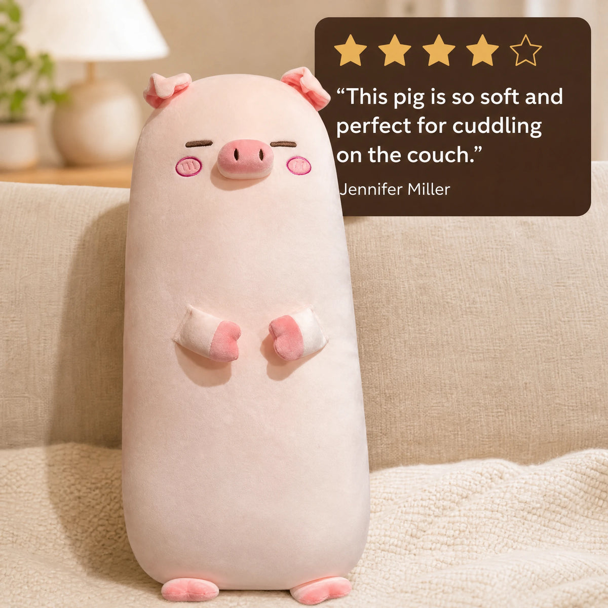 Pig Body Pillow with Long Plush Design and Kawaii Face - Image témoignage