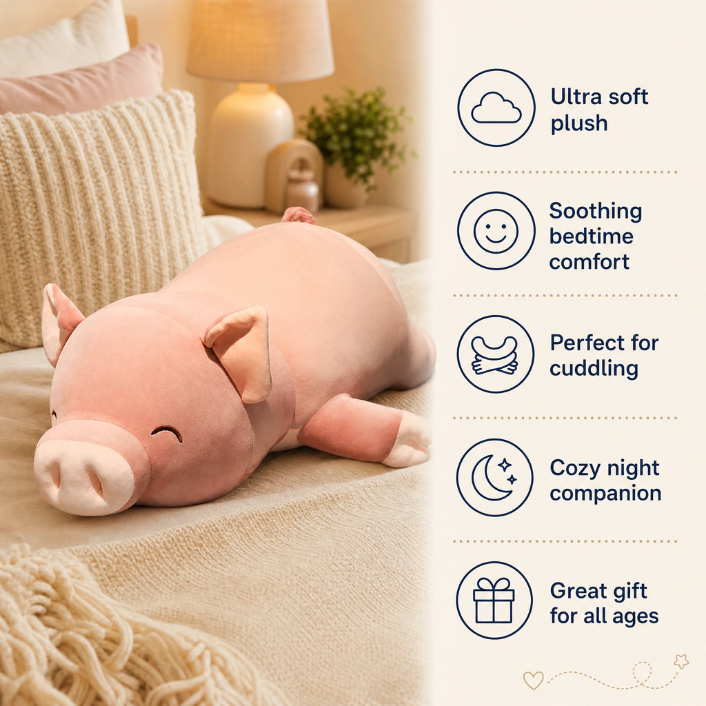Pig Plush Jumbo in Soft Pink with Smile - Bénéfices produit