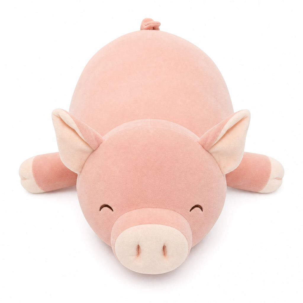Pig Plush Jumbo in Soft Pink with Smile - Fond blanc