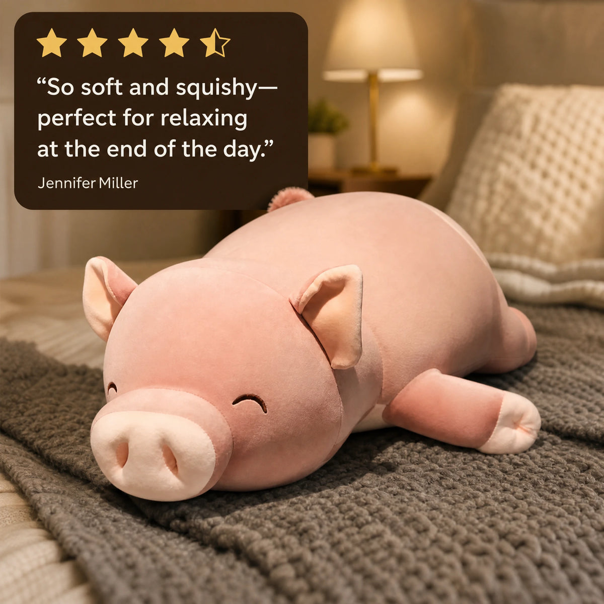 Pig Plush Jumbo in Soft Pink with Smile - Image témoignage